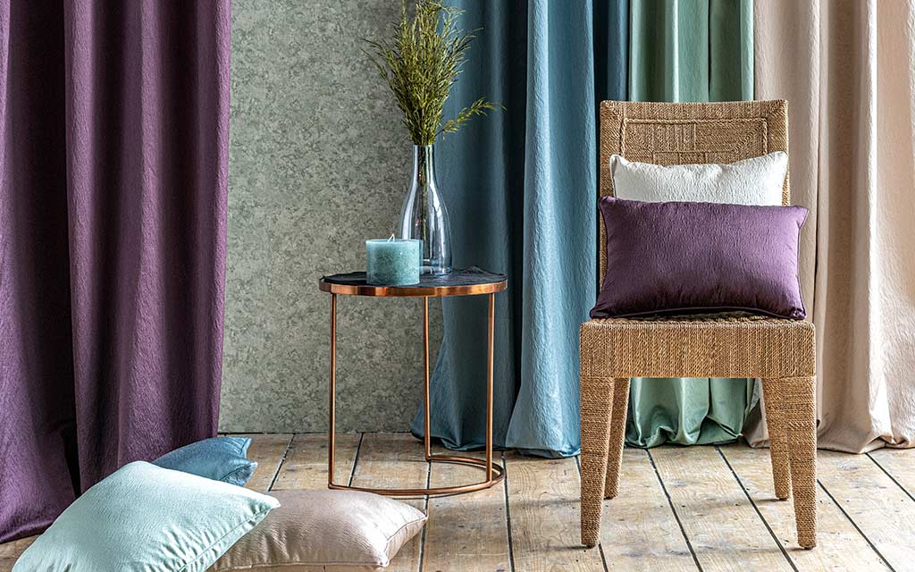 Rhinestone - fabric hues of curtain and cushions